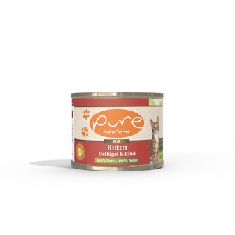 PURE &ndash; Kitten Rund &amp; Kip Pat&eacute; &ndash; 6x195 gram &ndash; Geen kleurstoffen en smaakstoffen &ndash; Vrij van Soja