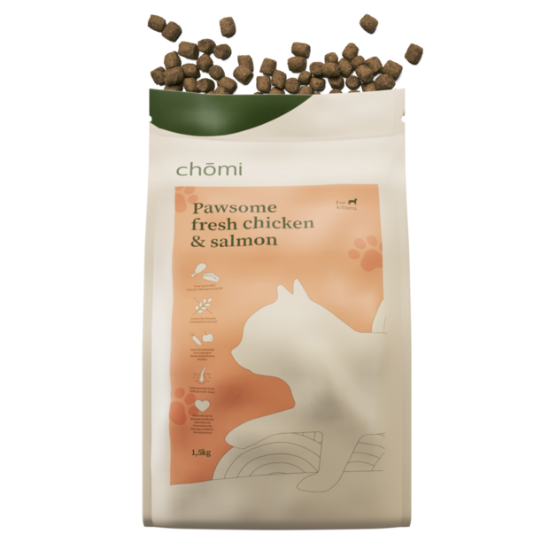 Chomi Pets - Kitten Droogvoer - 3 KG - Kip Zalm - Kitten brokken - Met Natuurlijke Ingredi&euml;nten - Voor een Gezonde Vacht - Kitten voeding